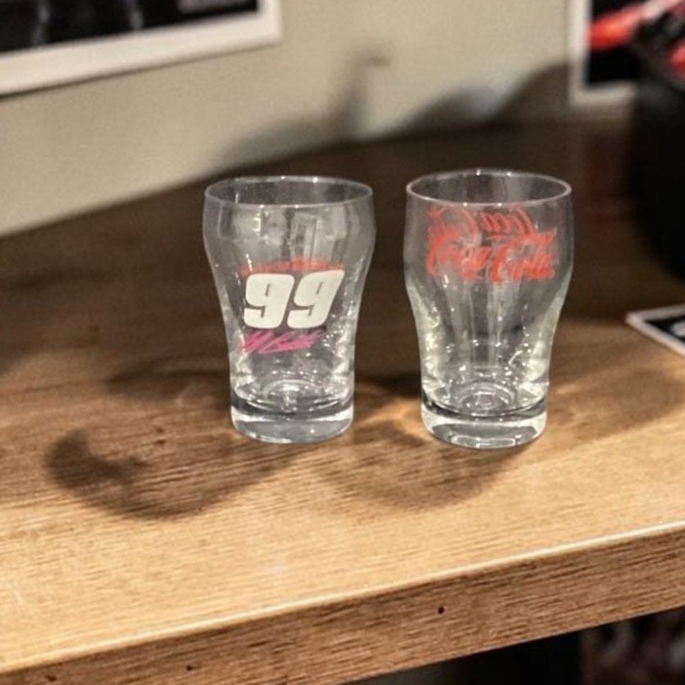 Coca Cola Mini Fountain Glasses, Set of 2, Vintage Logo & #99 Jeff Burton Design